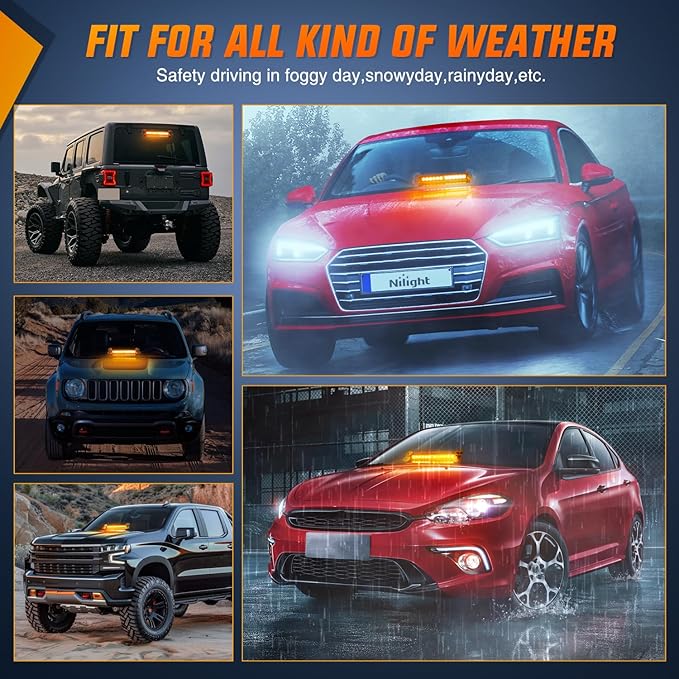 Nilight 12LED Traffic Advisor Strobe Light Bar Amber Emergency Warning Hazard Safety Dash Front/Rear Windshield Flashing Lights for Cars Trucks Police Firefighter Plow Construction Vehicles