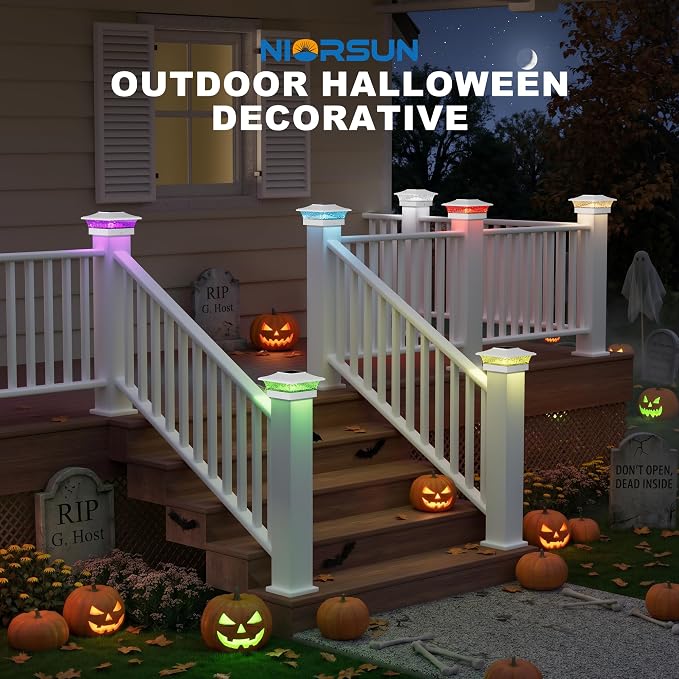 4x4 Post Solar Lights Color Changing with Remote, 6 Pack White | RGB Solar Post Lights, 4x4 Post Caps Wood Vinyl,5x5 Vinyl & 6x6 Wood,IP64 Waterproof Fence Post Solar Lights Outdoor for Deck