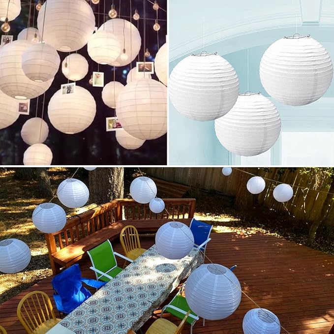 LURICO 10 Packs 12 Inch White Paper Lanterns Round Chinese/Japanese Hanging Ball Lantern Lamps for Birthday Wedding Christmas Parties, Home Decor and Weddings Decorations