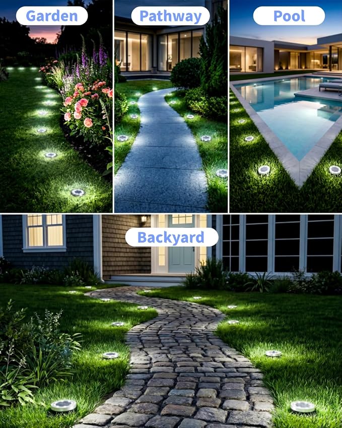 SenLuKit 2.1 inch Mini Solar Ground Lights 16 Pack Outdoor IP65 Waterproof Solar Flat Garden Light Solor Powered Disc Pathway Lights for Outside Walkway Yard Landscape Patio Lawn Driveway-Cool White