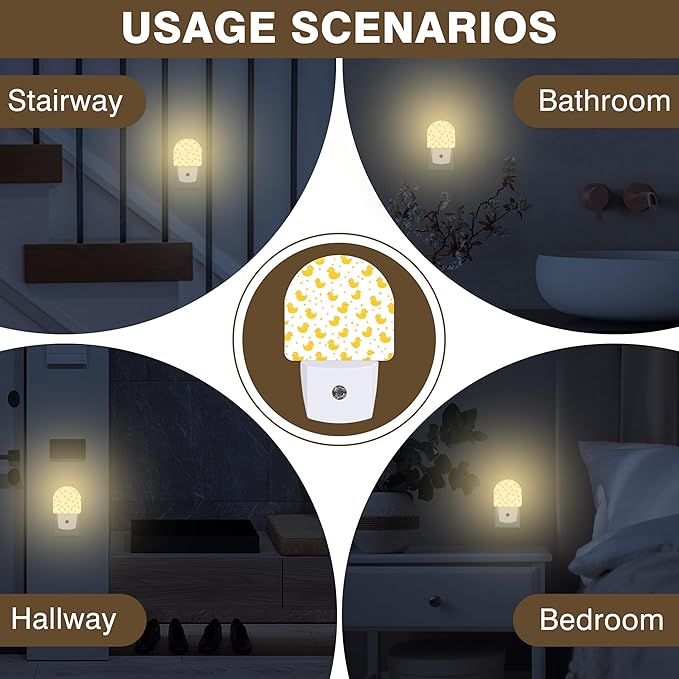 Night Light, Yellow Rubber Ducks Night Lights Plug into Wall Dusk to Dawn Sensor Round Nightlight for Women Men Energy Efficient Led Lamp 0.5W for Stairway Hallway Bedroom
