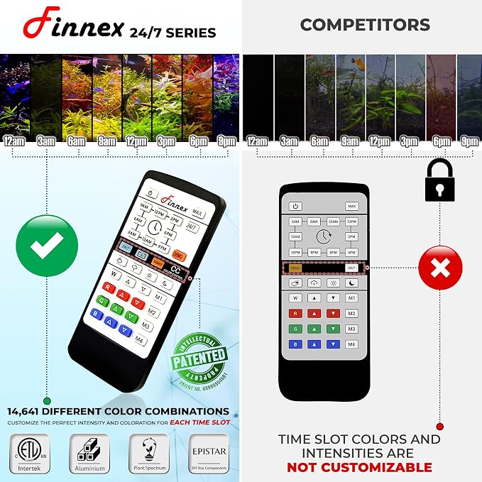 Finnex Planted Plus True 24/7 + HLC Aquarium LED Light, Automated Full Spectrum Fish Tank Light, True 660nm Deep Red Plant LEDs, 30 Inch, (HLC-30)