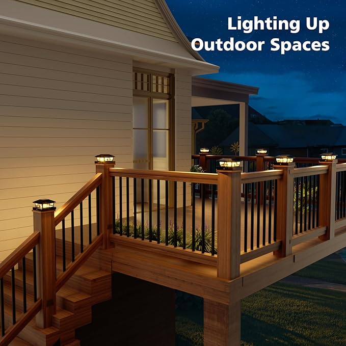 NIORSUN Solar Post Lights Outdoor, Fence Post Solar Lights Warm White Outdoor Waterproof Edison LED Bulbs Garden Patio Fence Deck Decor, 4x4 Wood Vinyl Post Cap Lights, Black 6 Pack