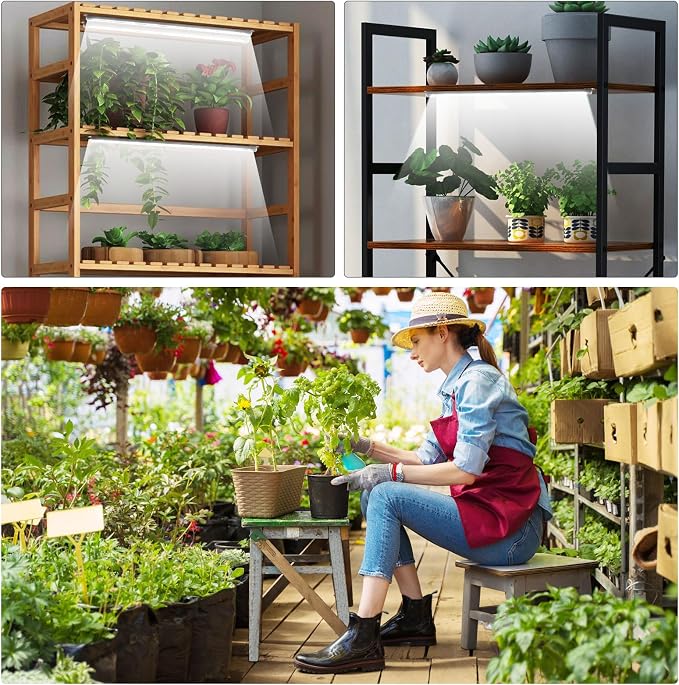 16'' Tri-Bars Grow Light Strips for Indoor Plants with Auto ON/Off Timer 6/12/18H, 5 Dimmable Levels for Shelves Plant Growing(Pack 2)