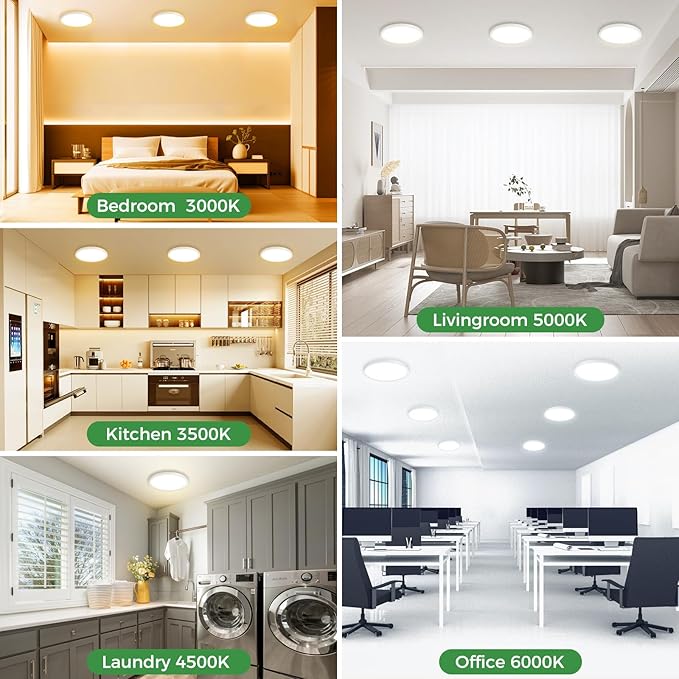 zemty 2Pack 7 inch Small White LED Flush Mount Ceiling Lights, Dimmable 5 Color Temp (3000K-6500K), 1500LM 15W Round Recessed Light Fixture for Closet Kitchen Bathroom Bedroom