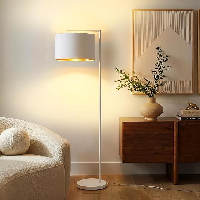 Brightech Montage Modern Floor Lamp - LED Standing Lamp with Adjustable Color Changing Bulbs for Living Rooms & Offices - Tall Corner Bedroom Reading Light for Contemporary Home Decor - Cream and Gold