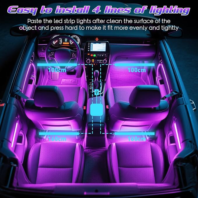 Winzwon 2 Pack Led Lights for Car Accessories Interior, Truck Decor | Christmas Stocking Stuffers White Elephant Gifts for Men Women Adults, APP Control with USB Port Color Change Lights