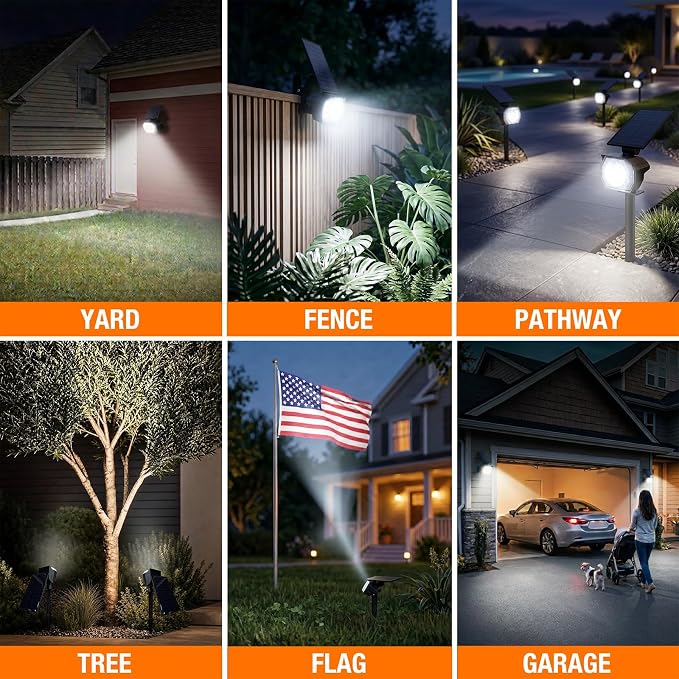 Clip-on Solar Spot Lights Outdoor with Motion Sensor for Pathway, Fence | 800LM SUPER BRIGHT 3-in-1 Install IP65 Waterproof Landscape Lighting with 3 Lighting Modes for Fence, Tree, Flag and Garage