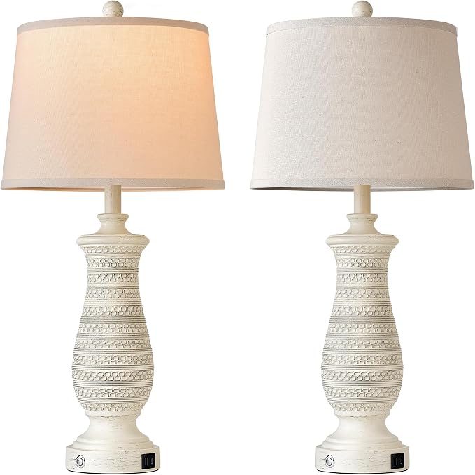 Living Room Lamps Set of 2, Table Lamps for Bedroom, Farmhouse Lamps for Nightstand with Oatmeal Linen Lampshade (Beige-2)