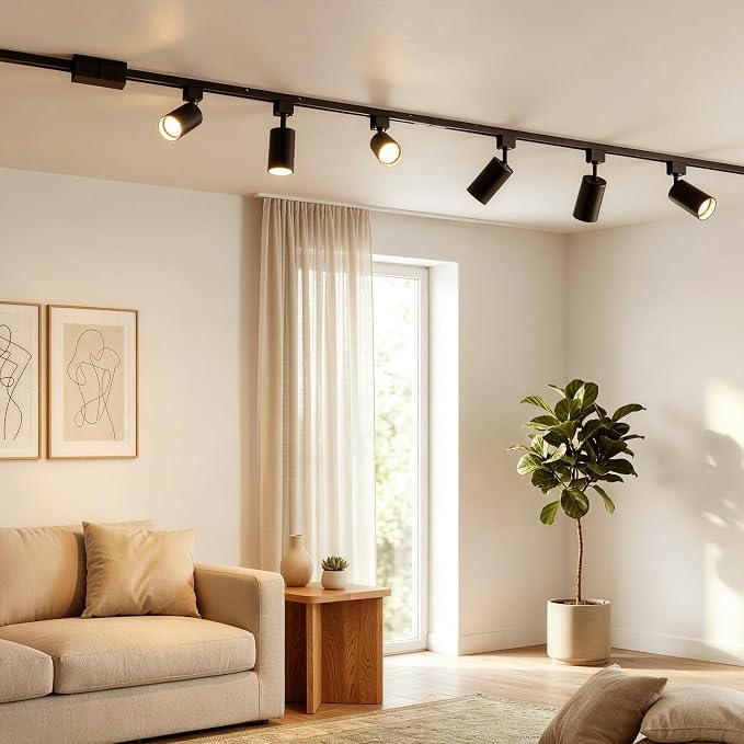 3-Color LED Track Lighting Kit with Floating Canopy Connector, 4-Light H Type Rail System with 3.3FT Rails, Dimmable GU10 Bulbs Included, Adjustable Ceiling Spotlights for Kitchen(4, Black)