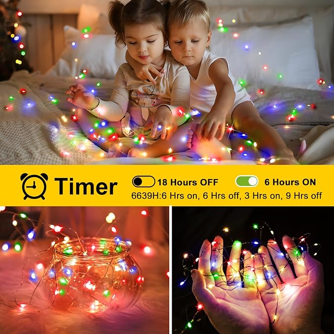 KNONEW 203FT 600LED Green Wire Outdoor Fairy Lights Plug in Multicolor Xmas | Timer,Memory,Dimmable,Remote,Waterproof,Green Wire,Invisible in Greenery,for Garden,Wedding,Party, Indoor/Outdoor, Christmas