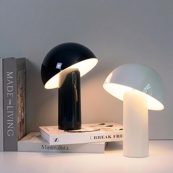 Brightech Celia Small Lamp – 10" Touch-Controlled Mushroom Table Lamp, Cordless & Dimmable LED, Portable Rechargeable Bedside Night Light, Sustainable Recycled Modern Patio Lamp for Home Décor – Black