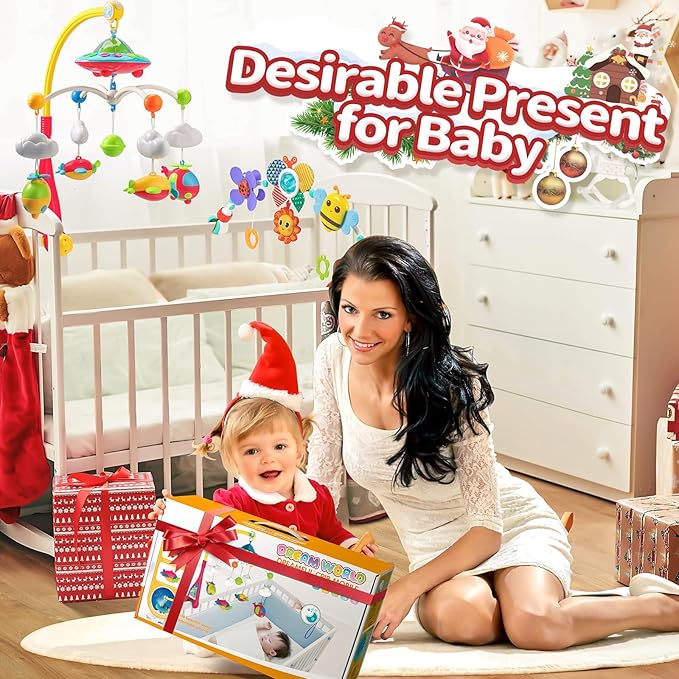 Baby Musical Crib Mobile with Hanging Rotating Toys, Remote Control, Lights Projector Function Music Box, Cartoon Rattles for Babies Boy Girl 0-24 Months, Newborn Sleep with 108 Melodies (Plane)