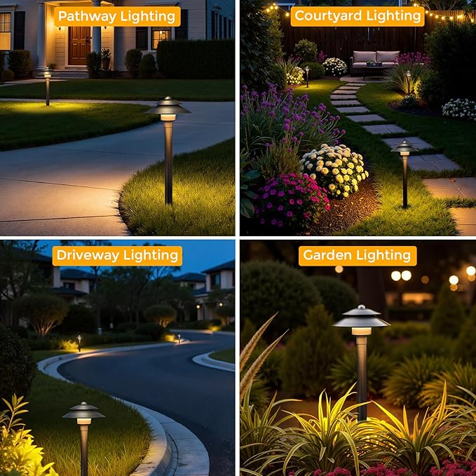 Solid Brass Low Voltage Landscape Pathway Lights (6'' Shade, 19'' Tall), 12V LED Heavy Duty Path Lighting Outdoor Wired, Waterproof Antique Bronze Walkway Light Without G4 Bulb,12 Pack