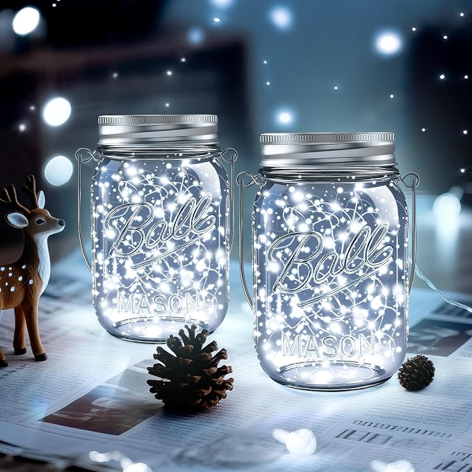 Mason Jar Solar Lights for Outside, 12 Pack 30LED(No Jars) Fairy Lights Mason Jar Solar Lids Outdoor Waterproof String Lights with Hangers for Patio Garden Yard Lawn Decoration - Cool White