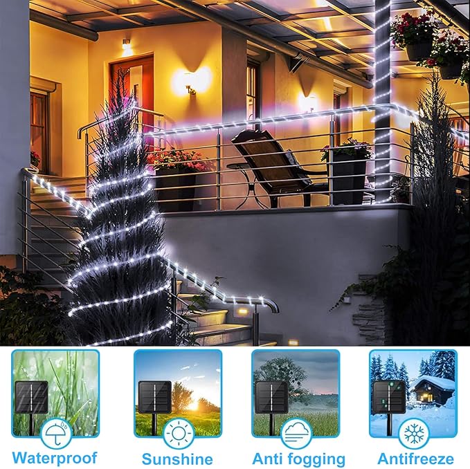 Solar Rope Lights Outdoor Waterproof - 149FT 1500LED Bright White Rope Lights for Outside, 8 Modes Solar Powered String Light for Yard Patio Porch Railing Christmas Tree Decor