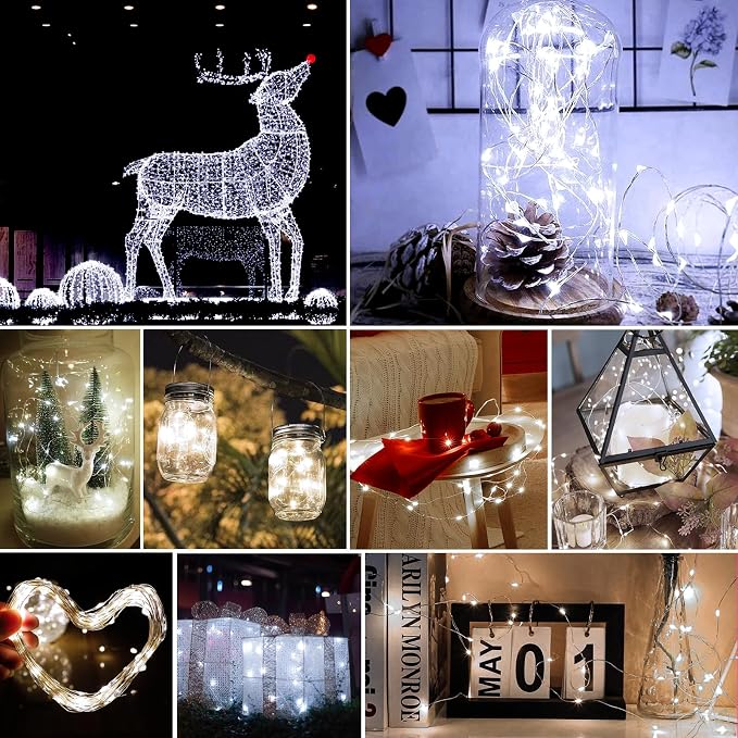 pozzolanas 6 Pack White Battery Operated String Lights with Remote - 7ft Waterproof Fairy Lights with 20 LEDs for Home, Mason Jar, Party, Wedding, Halloween, Christmas Decorations