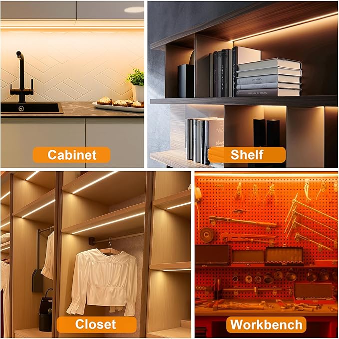 maylit Under Cabinet Strip Lighting Plug in 36in, Ultra Bright Small LED Light Bar, 2700K Warm White, Wired Lights for Kitchen Cabinet, Counter, Workbench, Desk, Closet, Shelf, Indoor