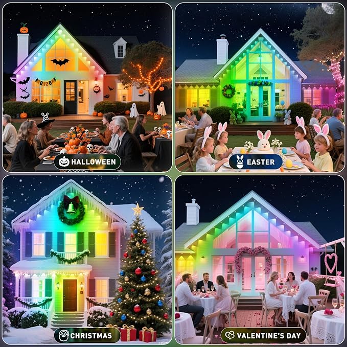 100FT Permanent Outdoor Lights, IP67 Waterproof for House Roof, Holiday, Party, Daily Lighting, Smart RGB Outdoor Lights with Remote APP Control & DIY Scenes