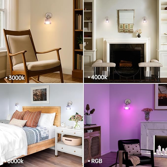 Vintage Wall Sconce Set of 2 - Rechargeable Battery Powered with Remote Control, Translucent Purple Tulip Glass Shade (5000mAh) for Bedroom/Doorway