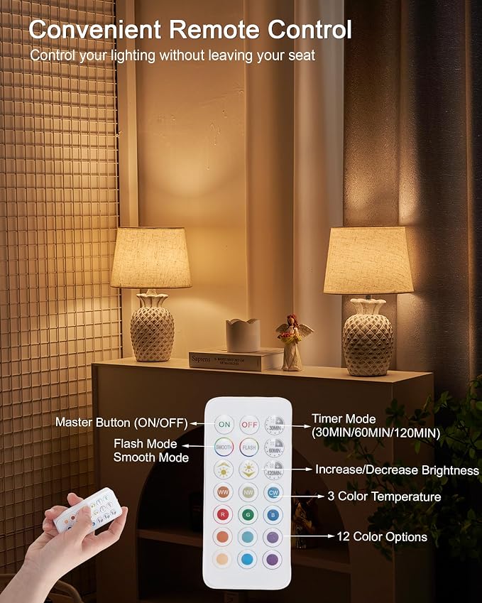 UMEXUS 13" Small Rechargeable Cordless Table Lamp, Pineapple Ceramic Base | Battery Powered, Remote Control Timer Dimmer, RGB & Warm Lights, Farmhouse Decorative Nightstand Lamp for Kitchen Living Room