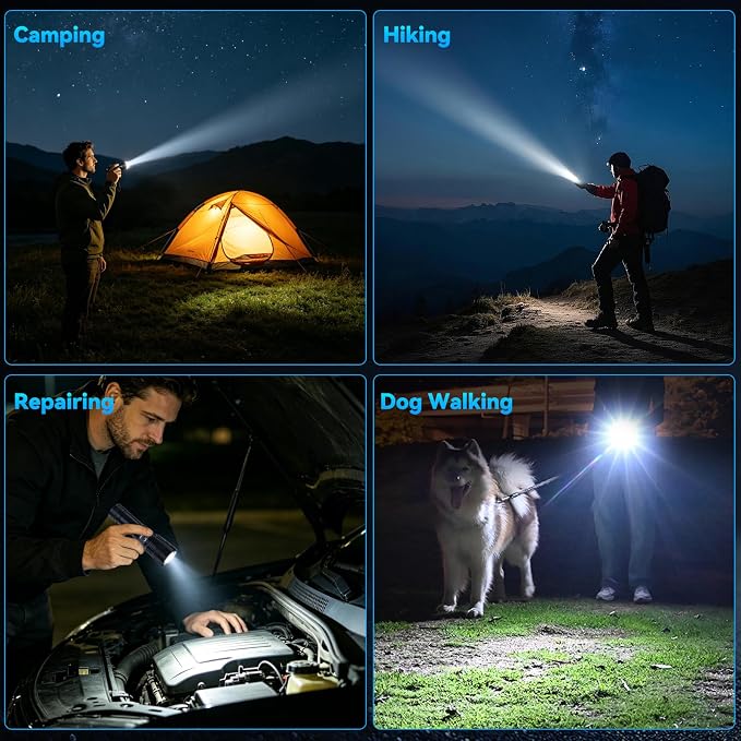 Rechargeable Flashlights High Lumens, Super Bright Tactical Flashlight 3 Modes with Power Display, Waterproof Zoomable LED Flash Light for Home Emergencies Camping Hiking