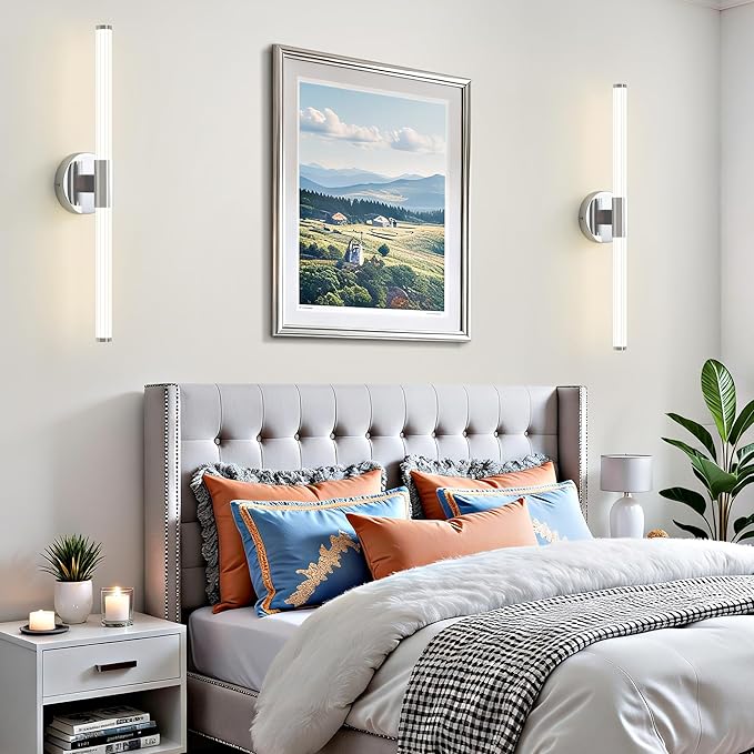 Bathroom Vanity Lights Chrome Dimmable LED 360° Full Lighting Bathroom Light Fixtures Over Mirror 23 inch Vanity Light Bar Hardwired Modern Wall Sconce 4000K Light for Bedroom Living Room