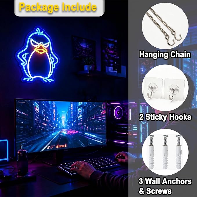 Penguin Neon Lights Signs Neon Sign Led Sign Light for Wall Decor | Penguin Neon Sign for Room Decor,Man Cave Decoration,Dormroom,Wall Decor,Gift,5V USB Powered