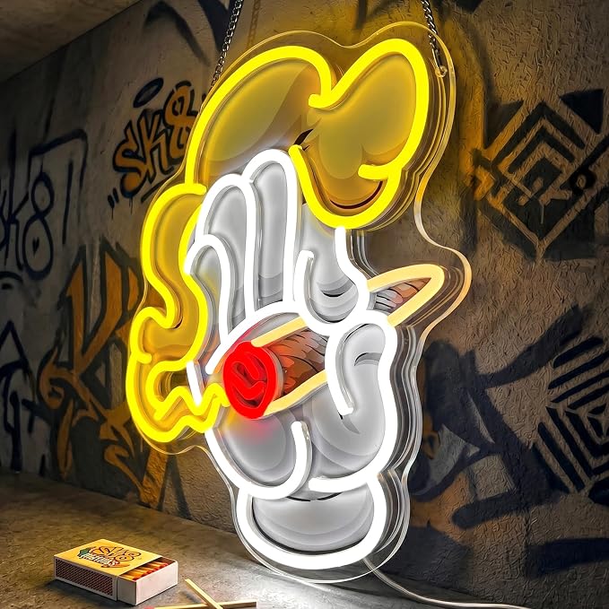 Cool Hand Neon Sign, Smoking Hand Led Sign for Wall Decor, Usb Powered Adjustable Brightness Glove Led Light for Bedroom Bar Club Pub Man Cave Shop Game Room Party Decor, Unique Gift