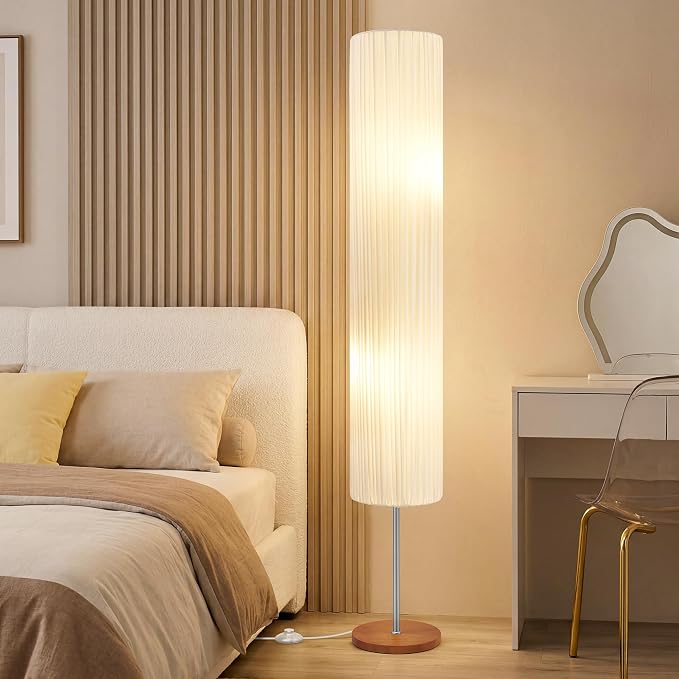 Floor Lamp for Living Room, Color Temperature Adjustable Column Tall Lamp, Standing Lamp Corner Floor Lamp for Bedroom-White Coloth Shade(Bulbs Included)