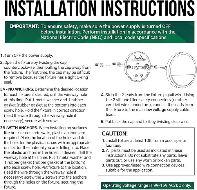 GKOLED Low Voltage Deck Post Lights, LED Landscape Stair Riser Step Fence Lighting Fixture, Die-cast Aluminum 12V AC/DC Light, Black Powder Coated Finish, Complete Light UL-Listed, 6-Pack
