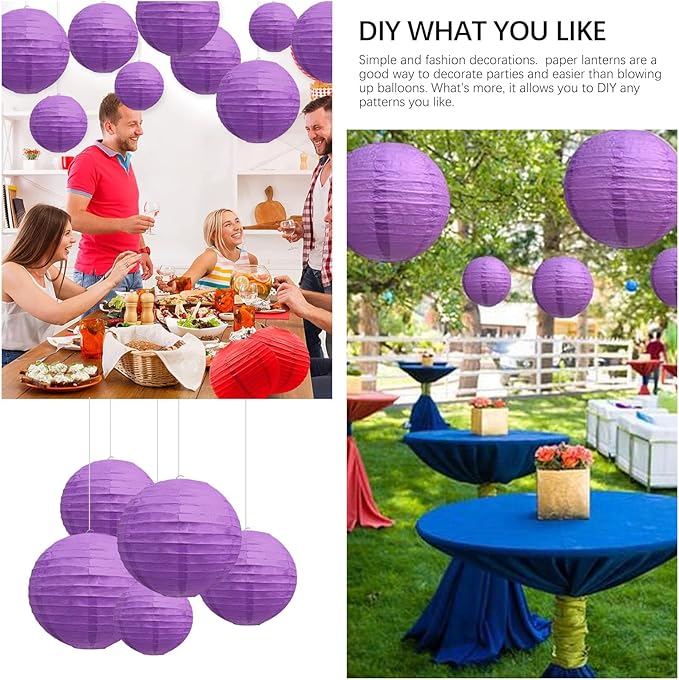 20Pcs Purple Paper Lanterns for Parties, 6” 8” 10” 12” Chinese Asian Hanging Round Paper Lanterns for Birthday Wedding Halloween Christmas Home Decor Party Decor