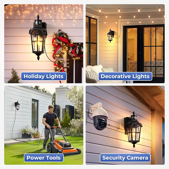 16.4" Motion Sensor Outdoor Lights with GFCI Outlet, 2-Pack ORB Outdoor Porch Light with Water Ripple Glass, 5-Modes Waterproof and Anti-Rust Dusk to Dawn Outdoor Lighting for Garage Patio