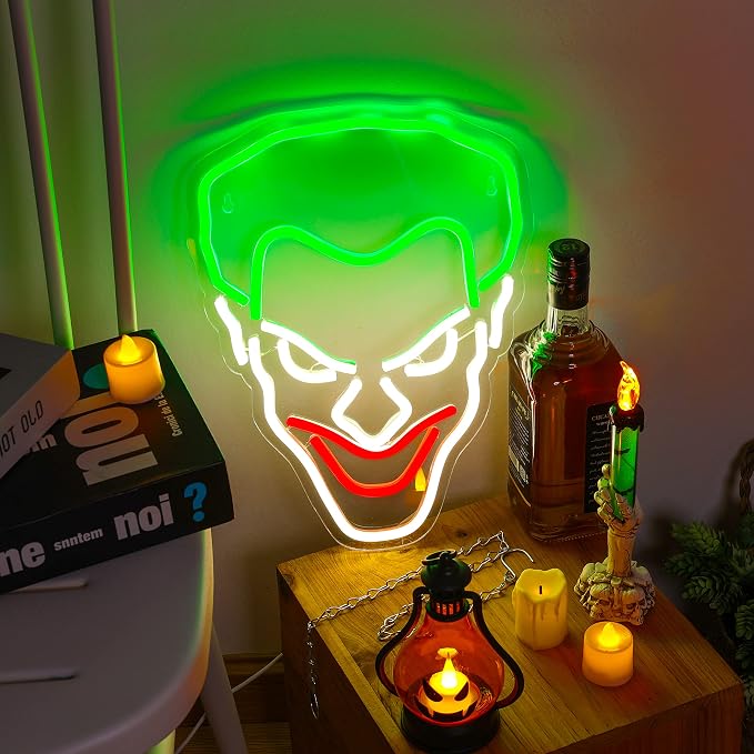Joker Neon Sign USB Powered for Room Decor, LED Neon Light Sign Dimmable for Wall Art, Anime Neon Sign for Kids Bedroom Man Cave Birthday Gift 14 * 10.4 Inches