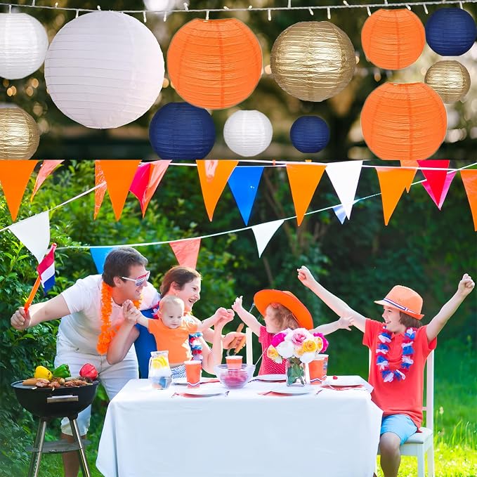 12Pcs Paper Lanterns 6”, 8”, 10”, 12”,Paperlanterns Party Decoration, Dark Blue White Orange Gold Paper Lanterns for Wedding, Bridal, Birthday, Outdoor, Home, Garden, Holiday and Party.