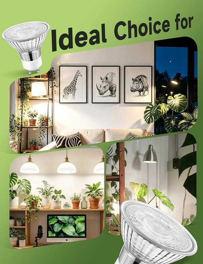 GU10 Grow Light Bulb:6W LED Natural White 4000K 3 Pack | Full Spectrum Plant Grow Lights, Plant Light for Indoor Plants, Grow Lamp for Low Light Plants, Small Plant Pots