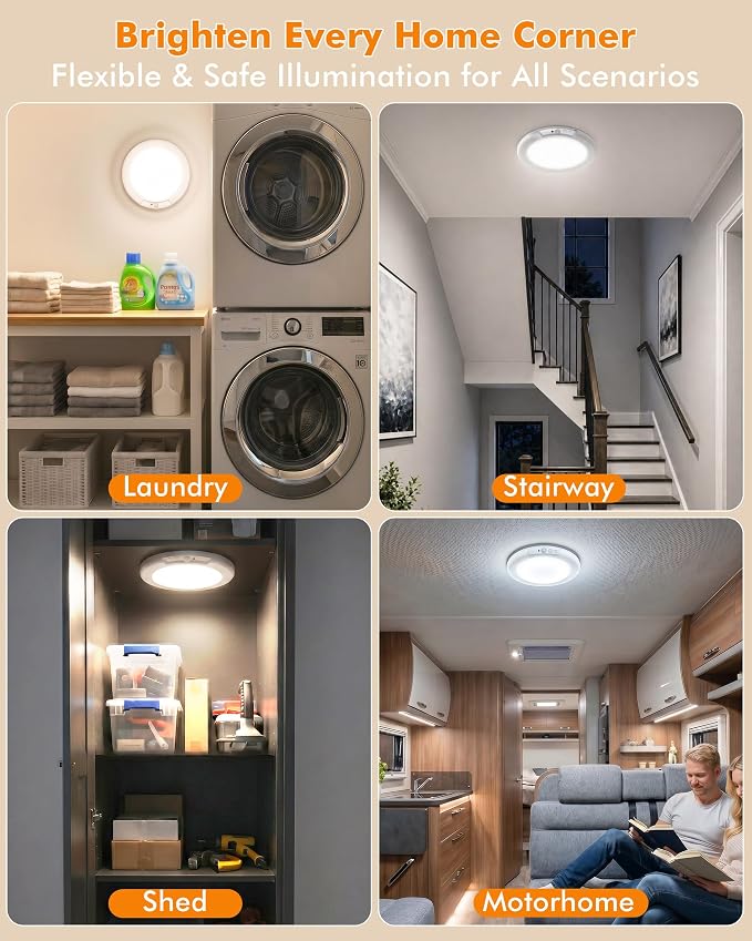 Rechargeable Ceiling Light 4 Pack, Magnetic Motion Sensor with Remote | Wireless Dimmable Battery Operated LED Ceiling Lights for Bathroom Hallway Pantry Shed Porch Stairs