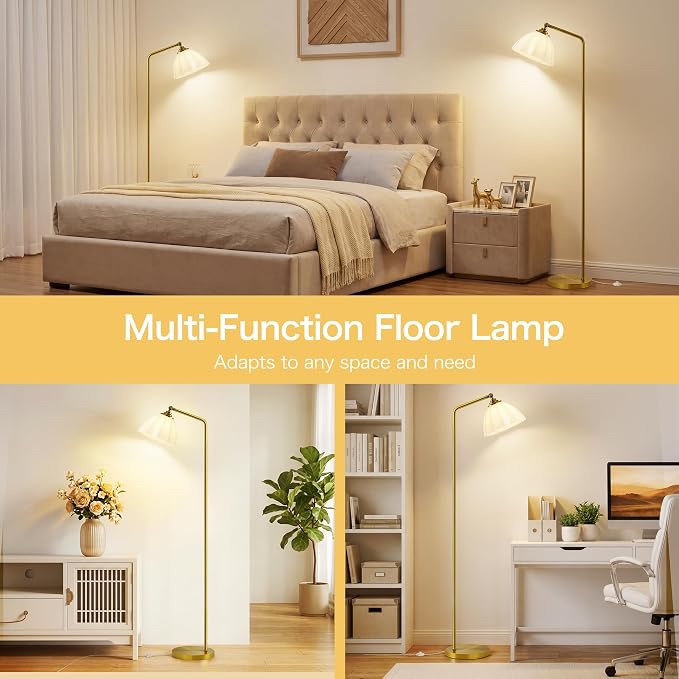 Floor Lamps for Living Room, 63" Modern Tall Standing Lamp, 3CCT | Lamp for Bedroom, Office, Reading Nook, Kids Room, Glass Lampshade, Foot Switch, Weighted Base, Easy Assembly, Home Decor