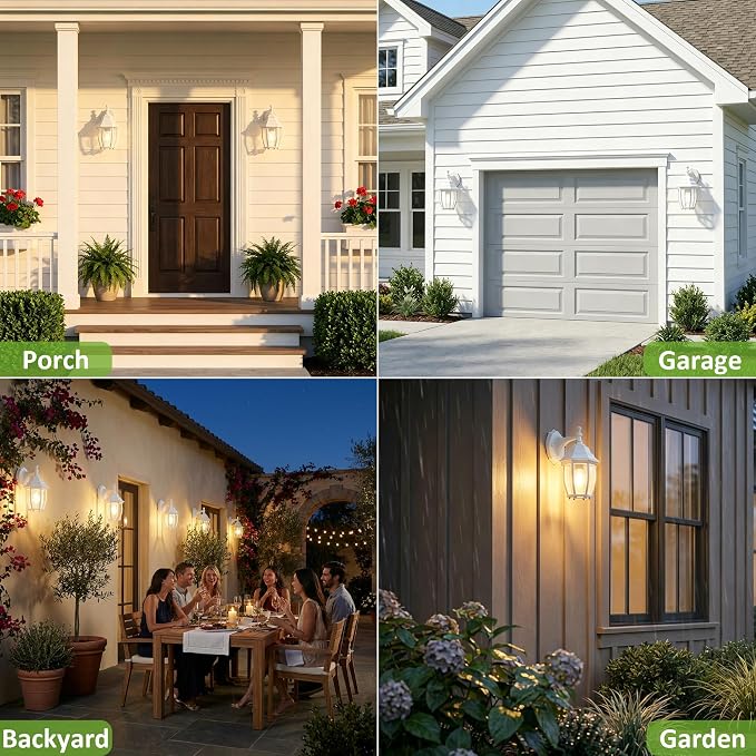 Outdoor Wall Light Fixture, Rustproof Aluminum, Glass | Large Exterior Porch Light Wall Sconce Lantern for House, Patio, Garage, Waterproof, E26 Socket 60W Max, White