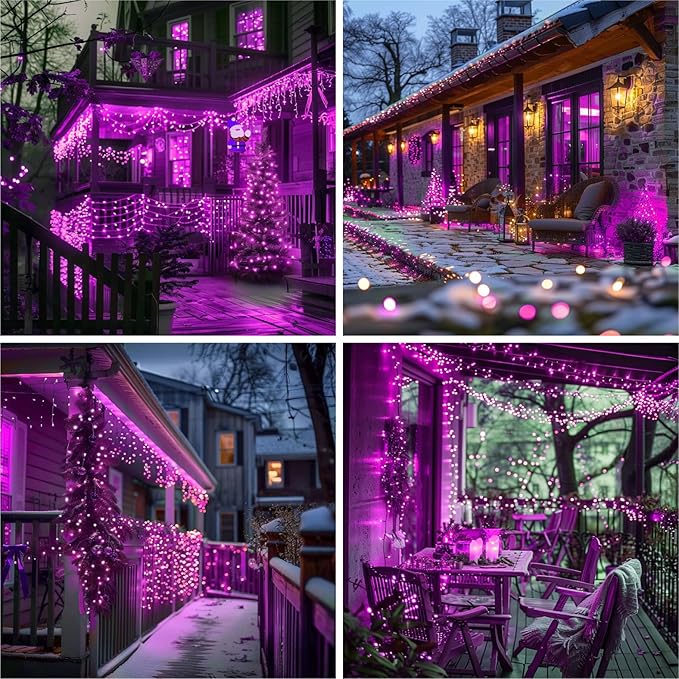 ZSJWL Rechargeable Fairy Lights with Remote,66ft 200 LED Outdoor Battery String Lights with DIY Timer & Light Sensor, Waterproof Dimmable Twinkle Light for Tree Christmas Indoor, Purple