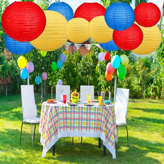 12Pcs Paper Lanterns 6”, 8”, 10”, 12”,Paperlanterns Party Decoration, Red Yellow Blue Paper Lanterns for Wedding, Bridal, Birthday, Outdoor, Home, Garden, Holiday and Party.