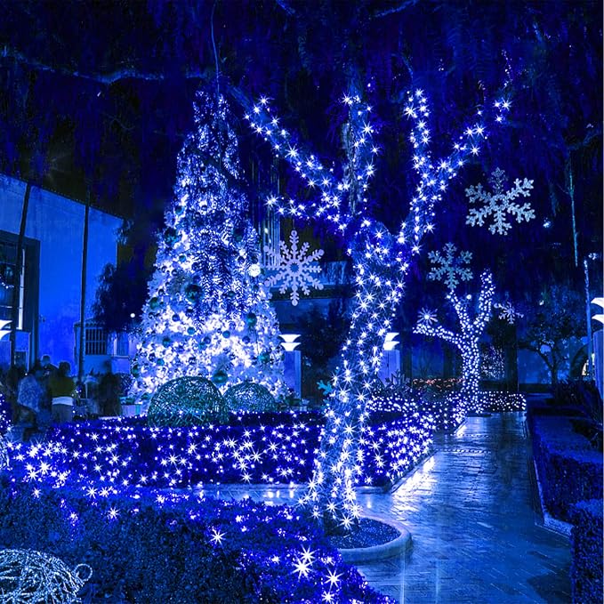 33ft 100 LED Outdoor String Lights, Blue Fairy Lights Battery Operated with Remote, Led Twinkle Lights for Bedroom, Backyard, Wedding, Tree, Mason Jar, Wall, Centerpiece, Christmas