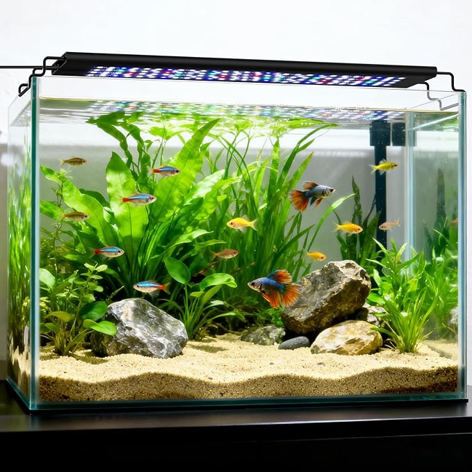 hygger 28W LED Aquarium Light, 24/7 Mode Fish Tank Light with LCD Timer, IP68 Waterproof Full Spectrum Aquarium Plant Lights, Adjustable Brightness, Extendable Bracket for Freshwater Planted Tank