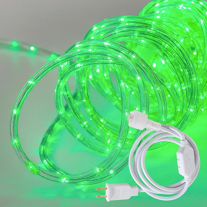 50ft Green Rope Lights, Connectable for Indoor & Outdoor,110V Transparent Flexible Tube Lights,Waterproof LED Rope Lighting For Outside, Deck, Patio, Pool, Camping, Bedroom Decor,Landscape Lighting