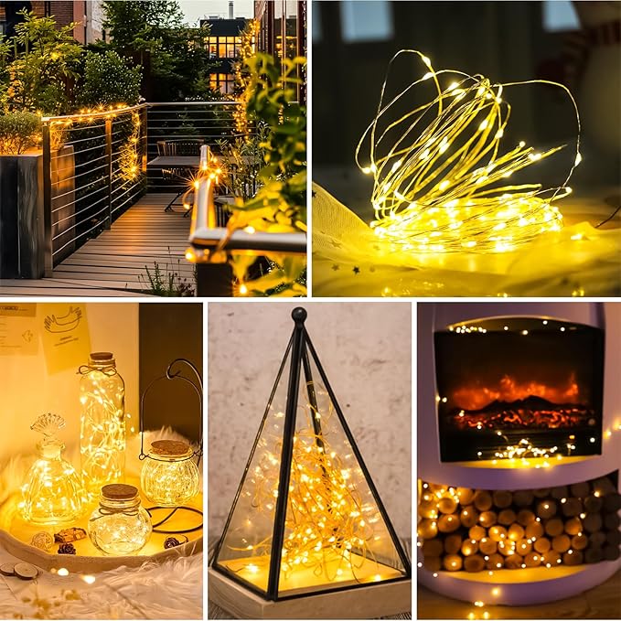 Fairy Lights Battery Operated (Included), 8 Modes & Auto timer, 4 Packs 5m 50Led Mini Twinkle Silver Wire Firefly Starry lights,Waterproof Battery Operated Lights for Wedding,Party(Warm White)