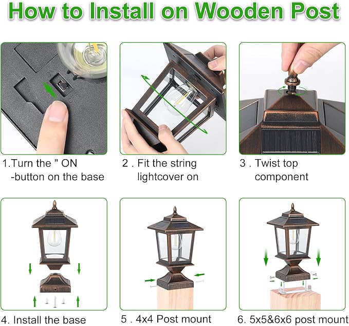 Derynome Solar Post Cap Lights, Waterproof Outdoor Light for 4x4 Wooden Posts, Solar Lights with Glass Shade for Deck Fence Patio Post Decor,Bronze (2 Pack)