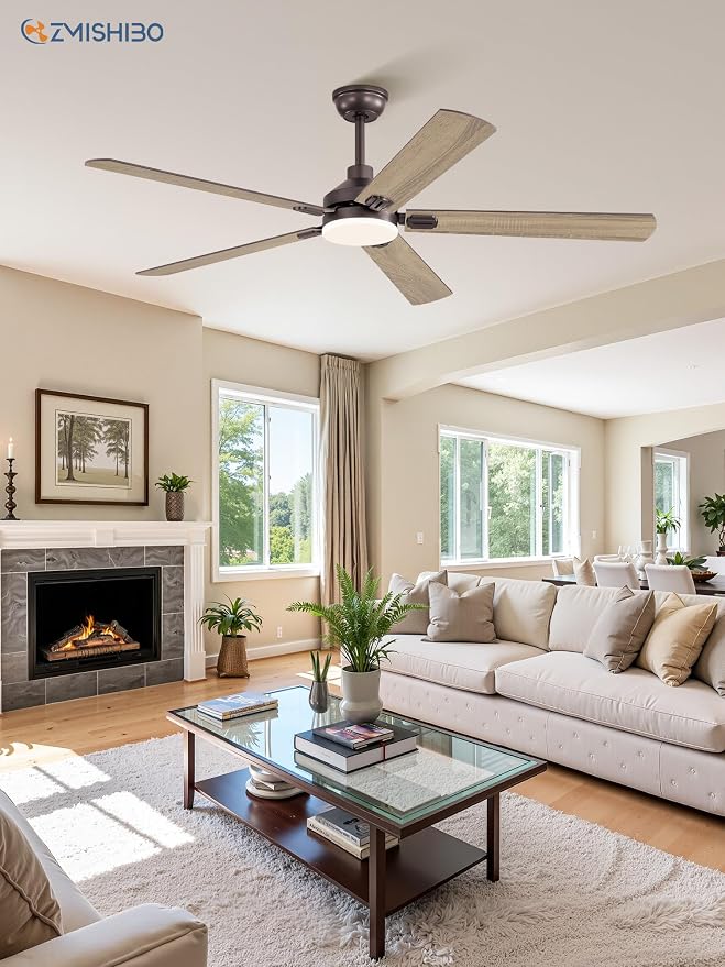 ZMISHIBO 60" Ceiling Fan with Light and Remote, Oil Bronze Farmhouse Indoor | Large Size, 3CCT, Downrod Mount, Rustic Dual Finish Blades, Quiet&Strong Motor, Memory Function for Bedroom, Living Room
