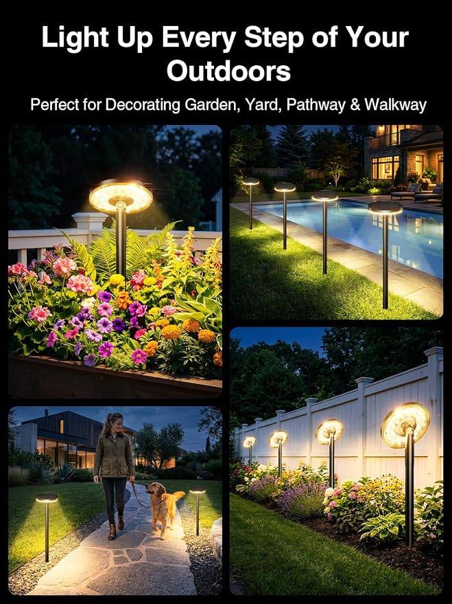 KOOPER 3X Larger & Taller Solar Pathway Lights Outdoor, 6 Pack Metal Solar Powered Garden Lights Waterproof, 2 Lighting Modes Adjustable Solar Landscape Path Lights for Outside Yard Walkway Driveway