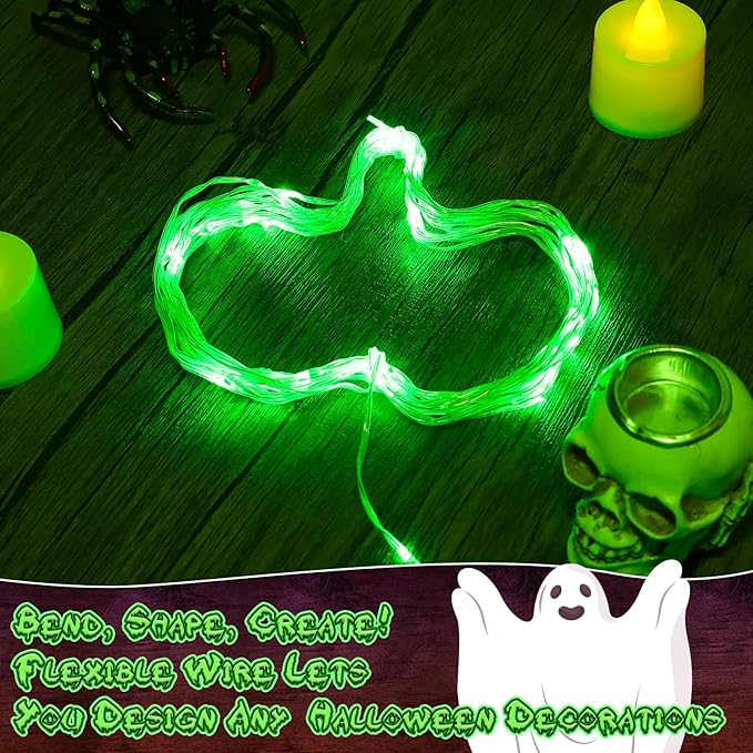 Green Fairy Lights Battery Operated, Halloween String Lights with Timer 16.4ft 50LED for Indoor & Outdoor Halloween Christmas St.Patric Decorations Garland Party Garden