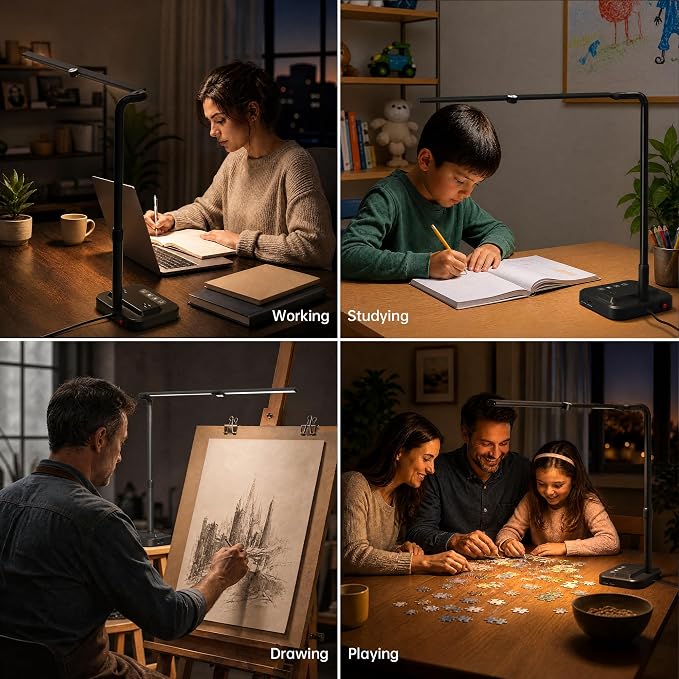 LED Desk Lamp, Ultra Wide Computer Light, Dimmable Desk Light with USB Fast Charging, Adjustable Foldable Eye Caring Office Desk Lamp for Monitor Work Gaming Home Study